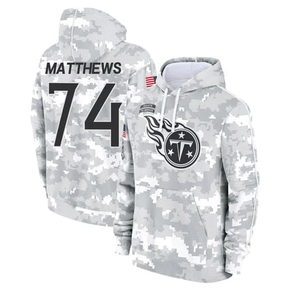 T.Titans #74 Bruce Matthews Player Arctic Camo Salute To Service Hoodies Game Football Jerseys