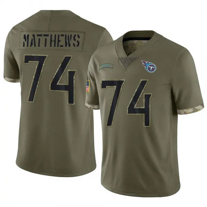 T.Titans #74 Bruce Matthews Player Olive Salute To Service Limited Football Jerseys