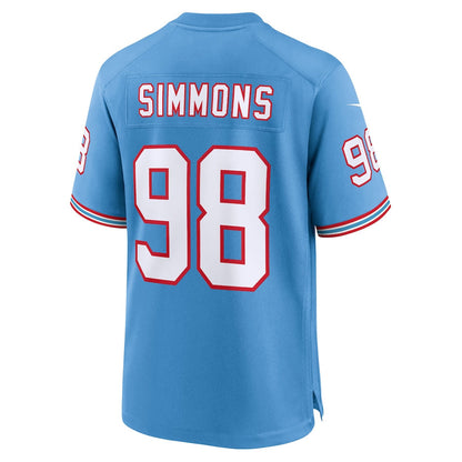 T.Titans #98 Jeffery Simmons Player Light Blue Throwback Alternate Game Football Jerseys