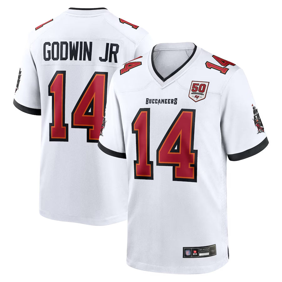 TB.Buccaneers #14 Chris Godwin Jr. Player White 50th Anniversary Game Football Jerseys