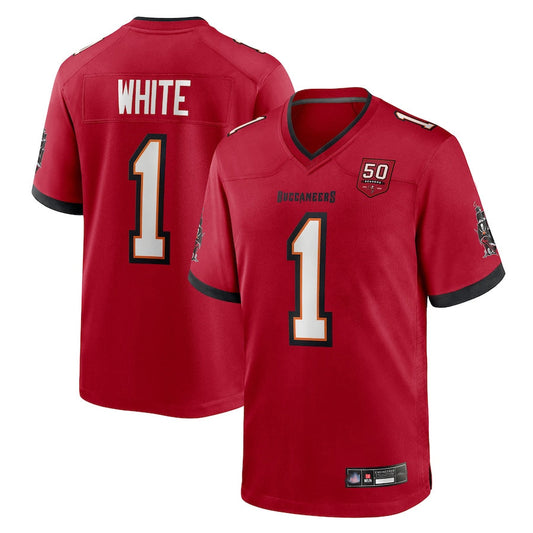 TB.Buccaneers #1 Rachaad White Player Red 50th Anniversary Game Football Jerseys