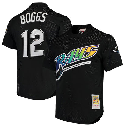 TB.Rays #12 Wade Boggs Player Mitchell & Ness Black Cooperstown Replica Baseball Jerseys
